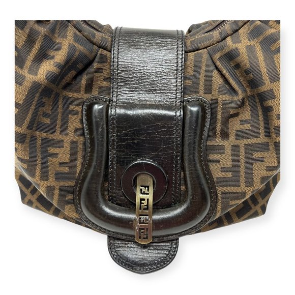 Fendi Brown Zucca B Buckle Canvas Leather Shoulder Bag - Picture 5 of 14
